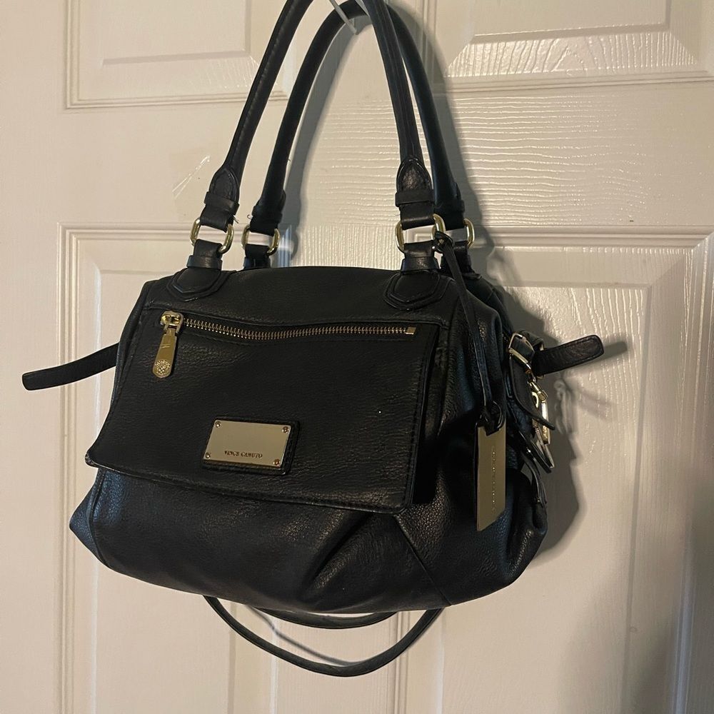 Vince Camuto Black Leather Handbag shoulder bag with gold tone hardwares - Picture 2 of 15